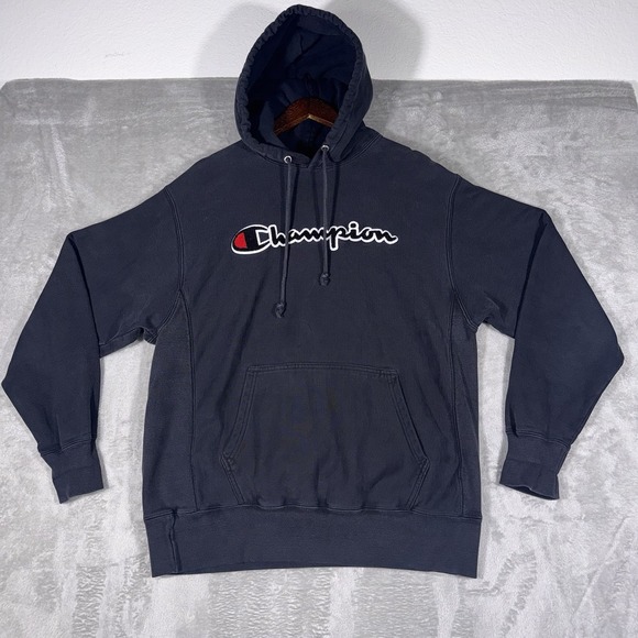 Champion Other - Champion Men's Faded Black Gym Hoodie Embroidered Knit Logo Spell Out Size L
